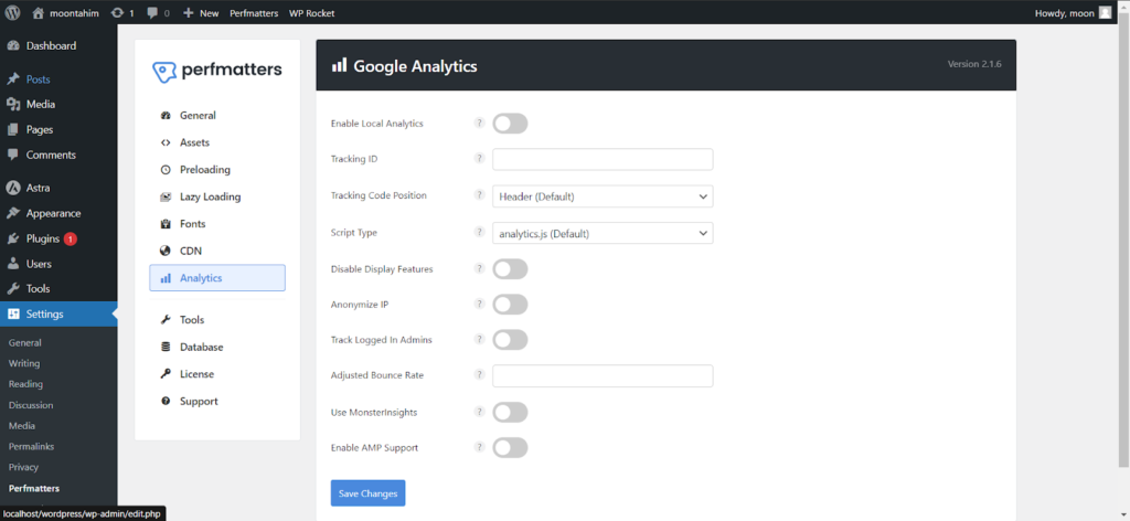 Google analytics options