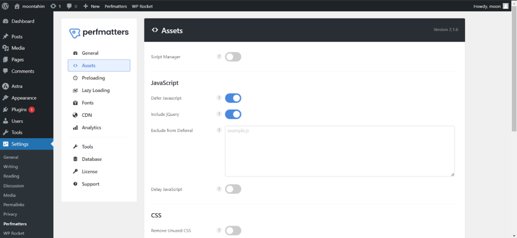 Perfmatters defer JavaScript option