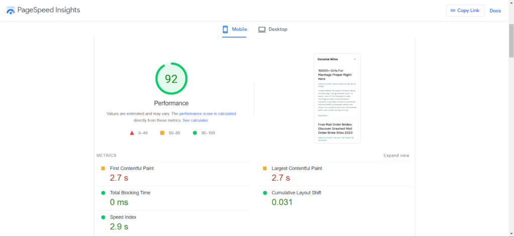 Web site speed after using Perfmatters