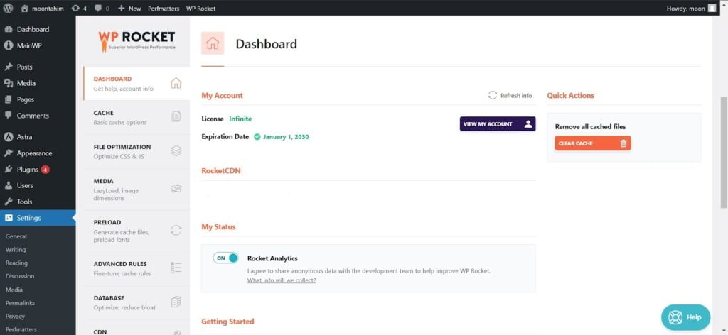 WP Rocket Dashboard