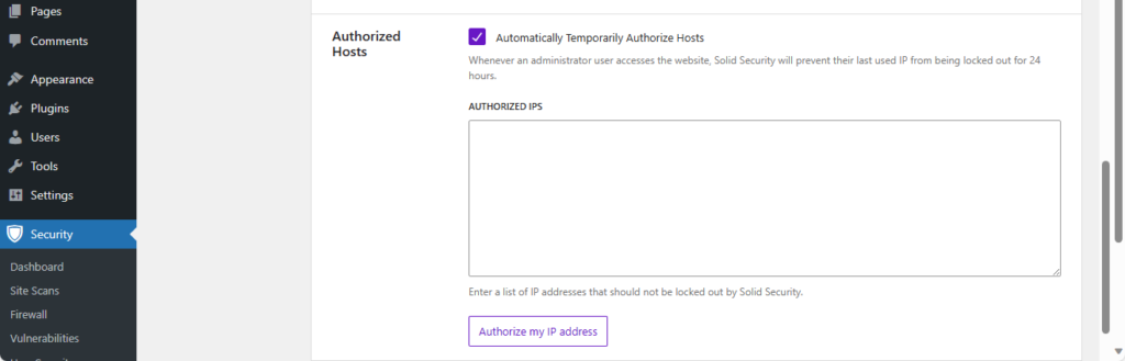 Authorized hosts settings