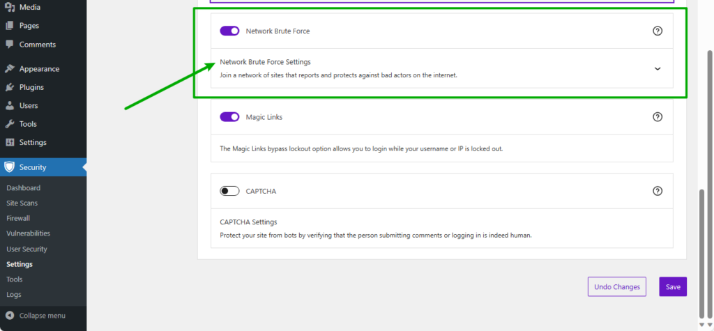 Network Brute Force Settings