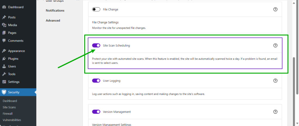 Site scan scheduling