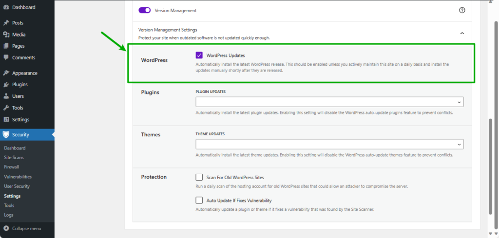 SolidWP WordPress updates feature