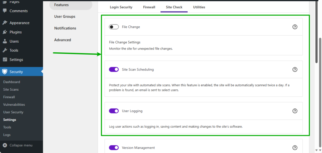 solidwp Site check options