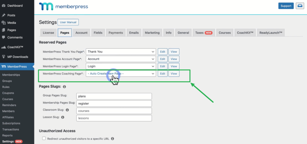 memberpress built-In coaching feature