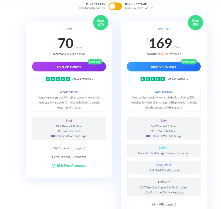 Divi Pricing Plans