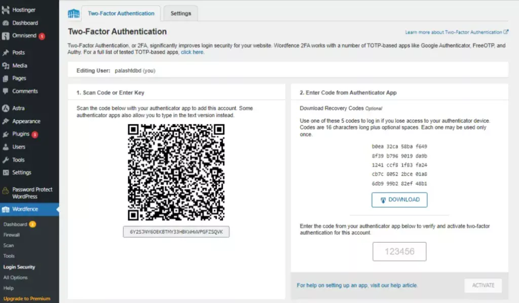 Wordfence two-factor-authentication