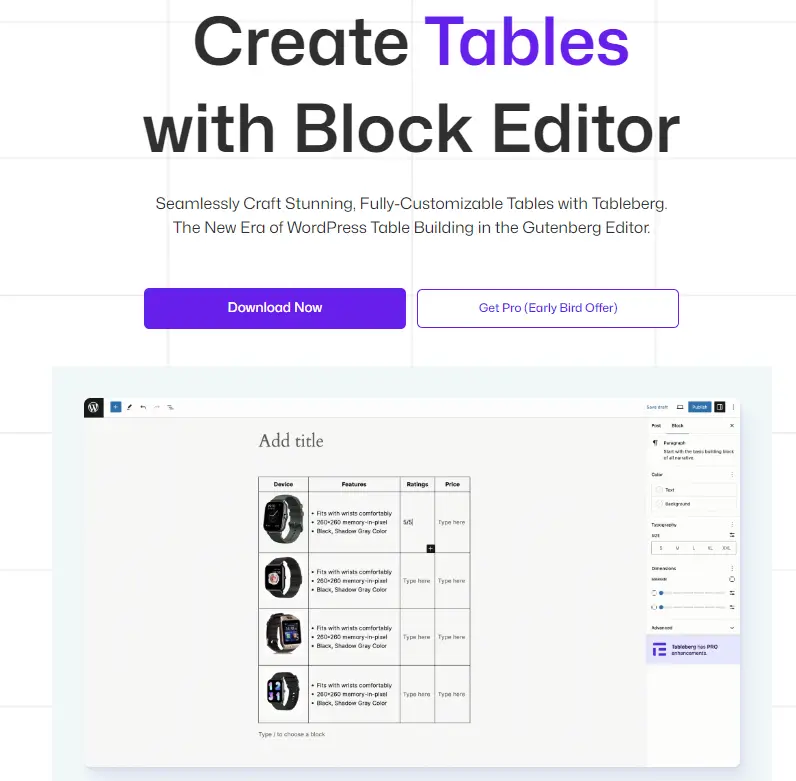 Tableberg WordPress Plugin