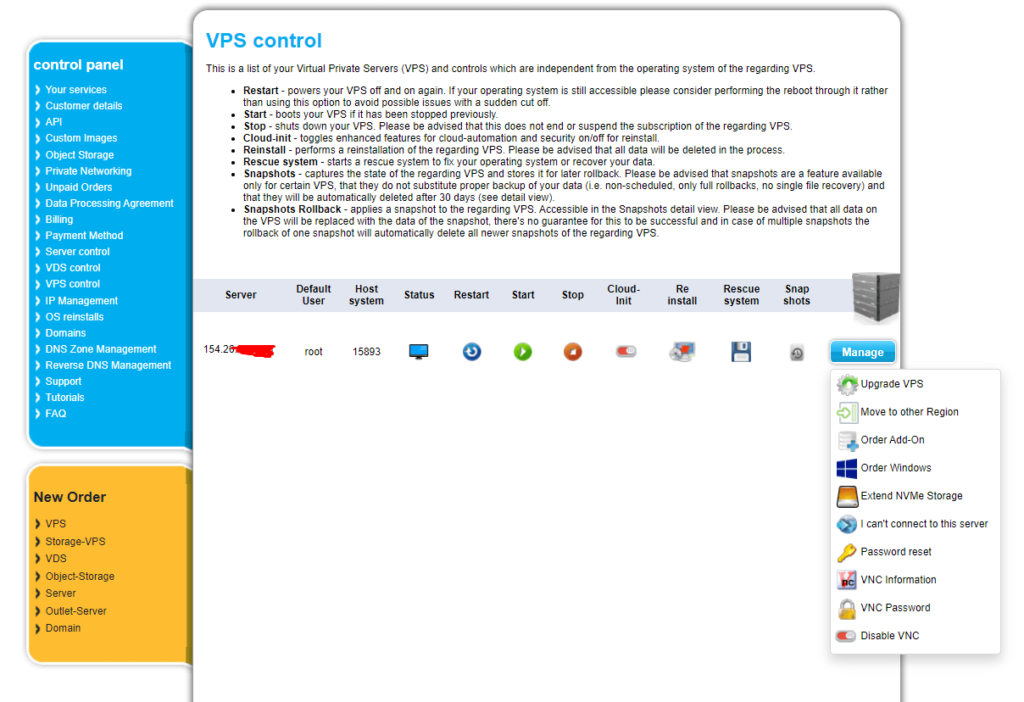 VPS control Dashboard